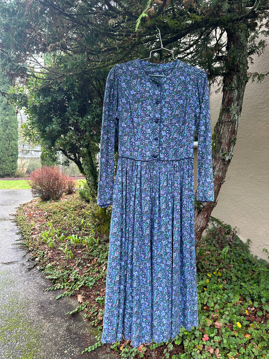 80s Blue Wool Laura Ashley Dress