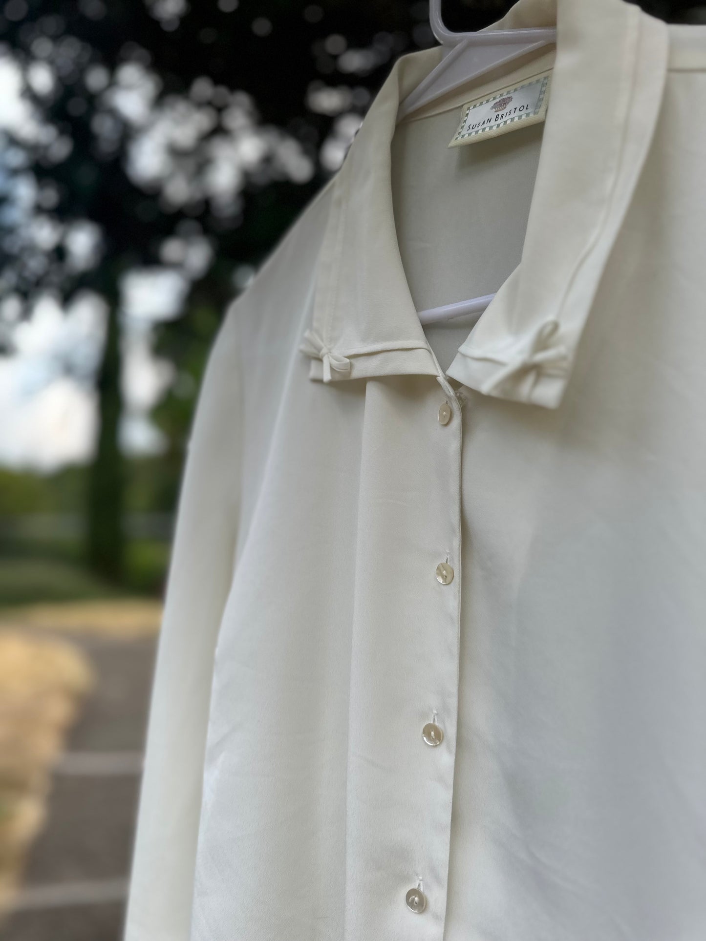 90s Bow Detail White Shirt - Susan Bristol