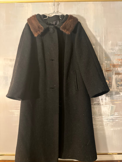 50s Black Mink Trim Coat