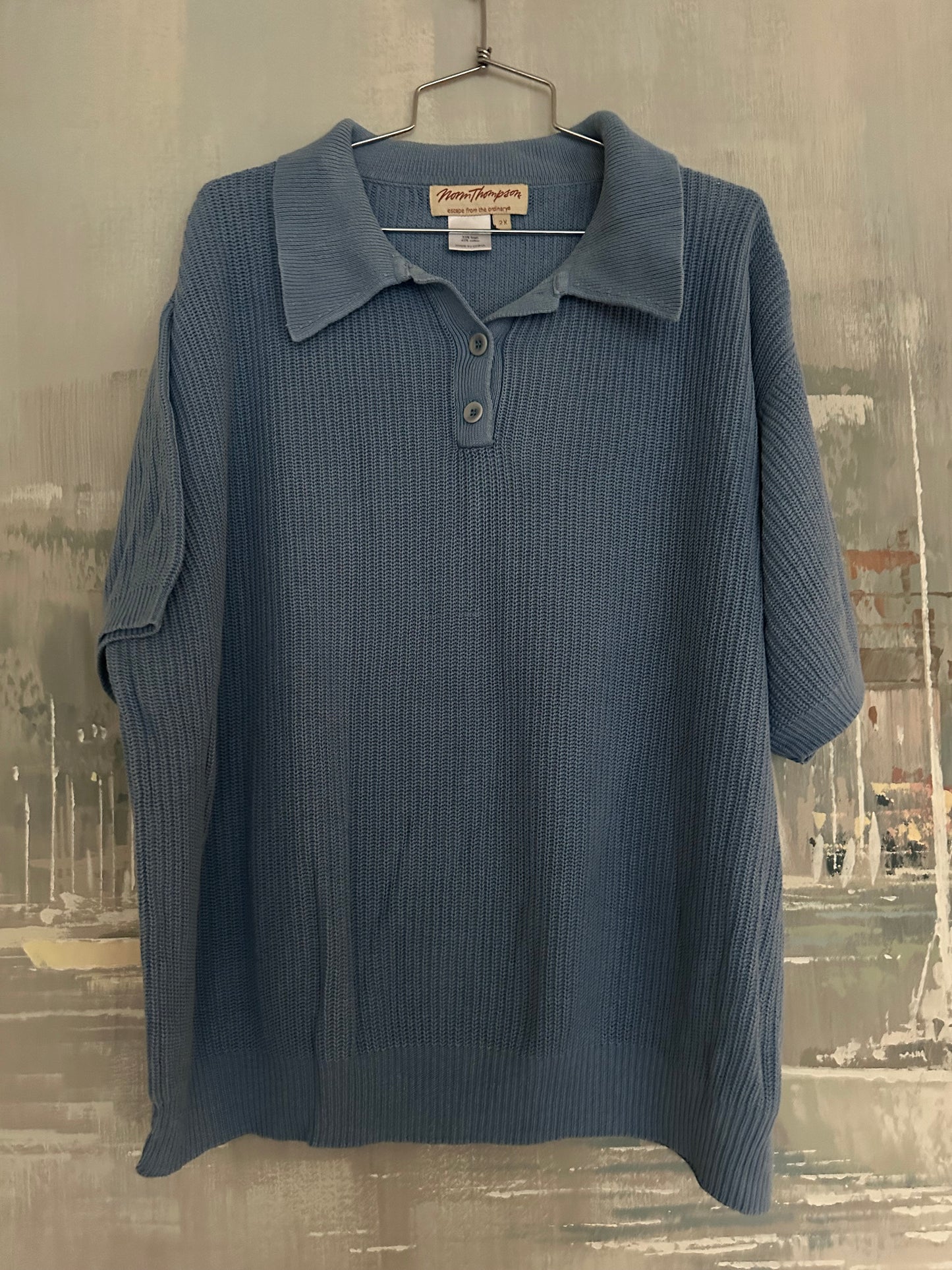 Blue Cotton/Linen knit polo - Norm Thompson