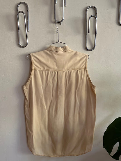 90s Yellow Cotton Sleeveless Button Down