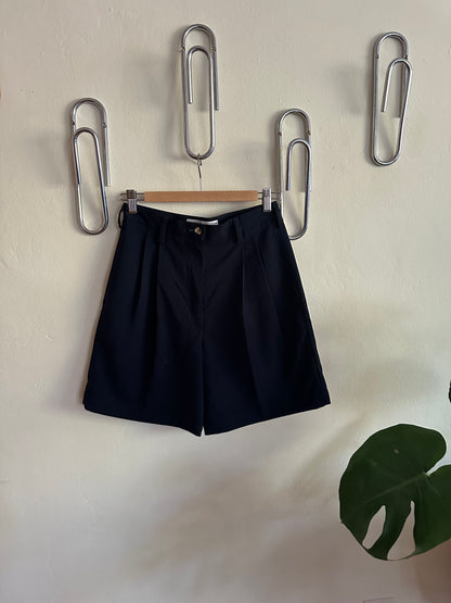 Blue Pleated Shorts