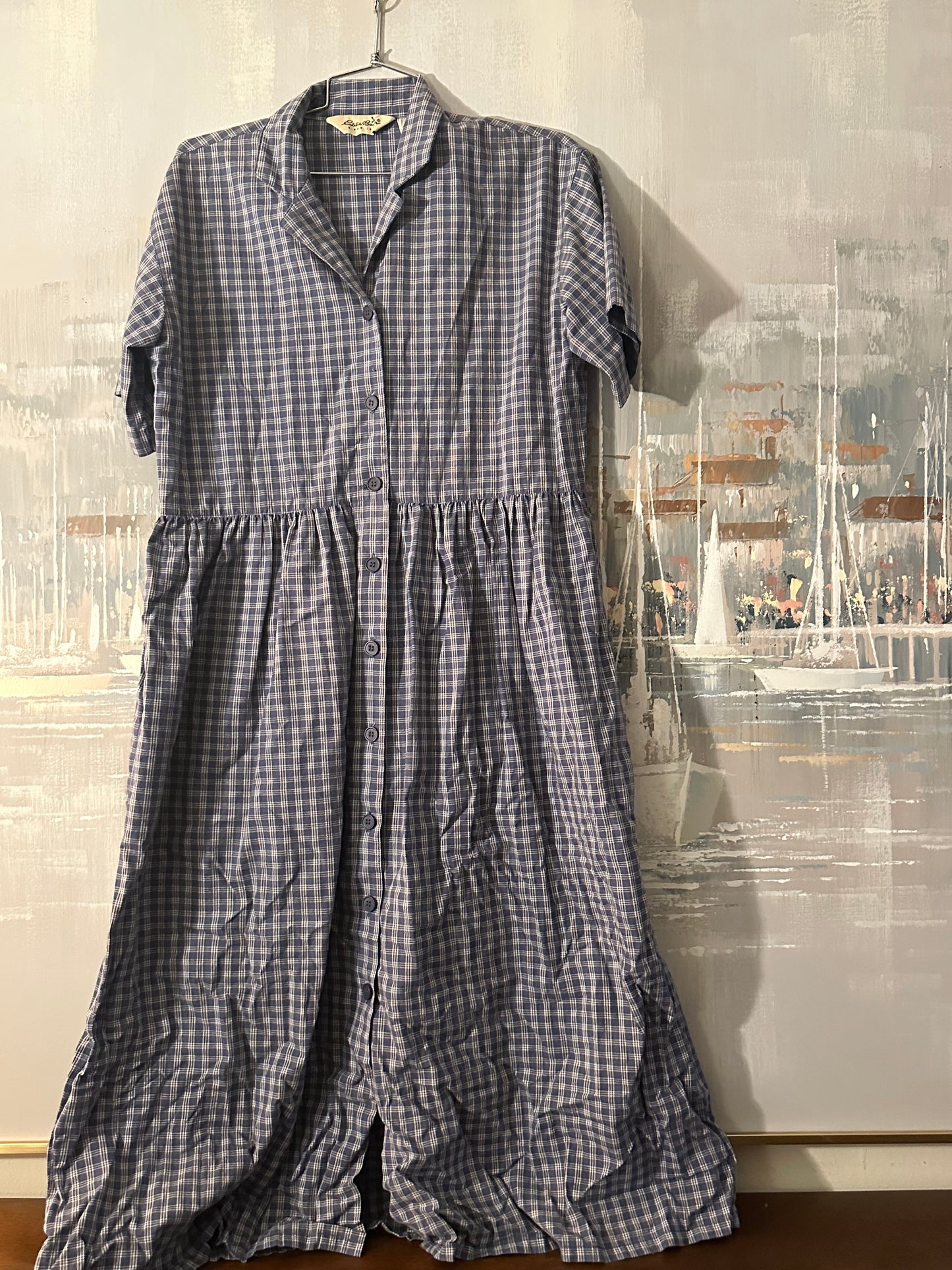 90s Blue Plaid Dress - Eddie Bauer