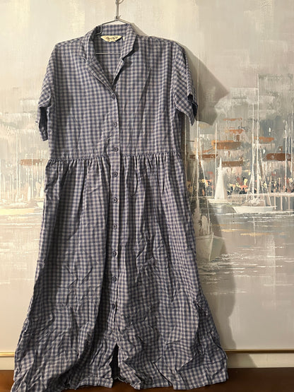 90s Blue Plaid Dress - Eddie Bauer