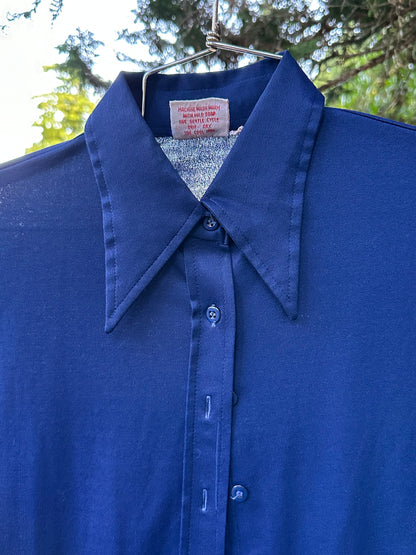 70s Blue Party Shirt with Pointy Collars