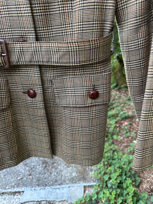 90s Brown Plaid Jacket with Belt