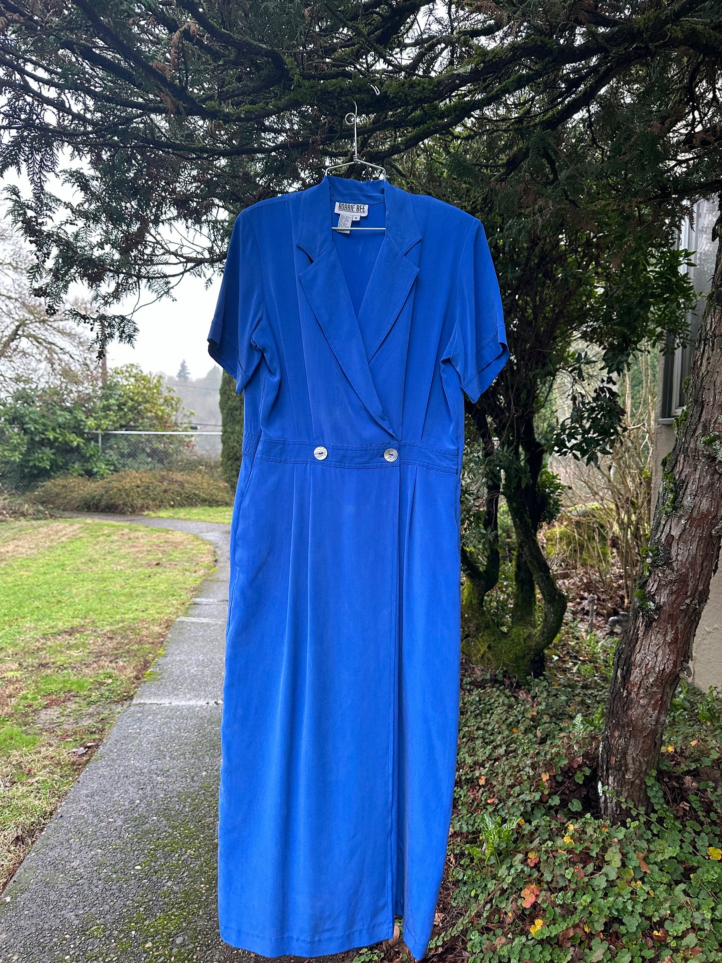 80s Blue Silk Dress