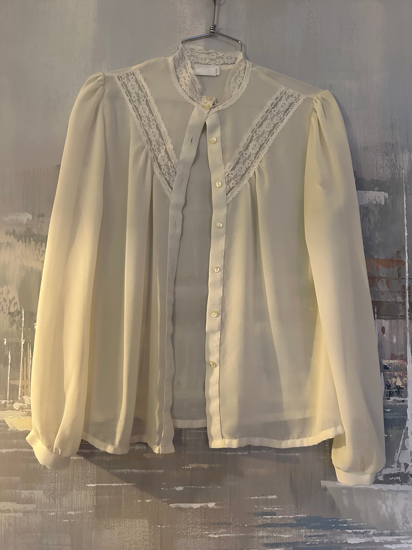 60s White Lace Trim Blouse