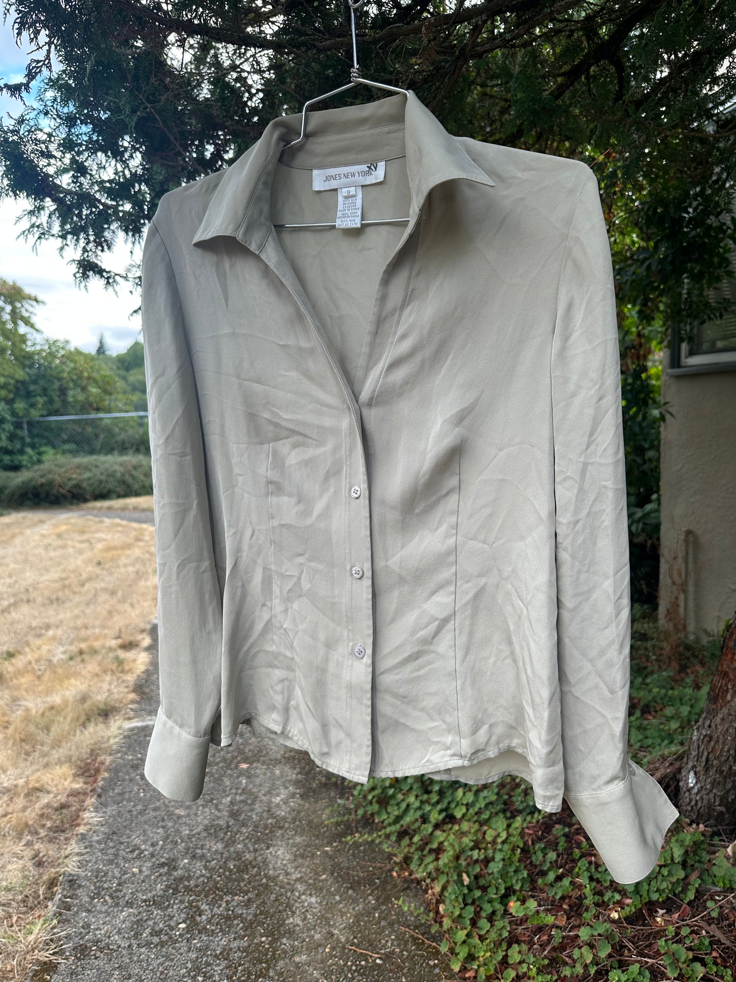 90s Tan Silk Shirt - Jones New York