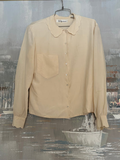 90s Yellow Silk Scalloped Shirt