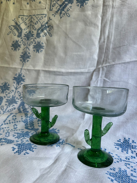 Blown Glass Cactus Margarita Glasses