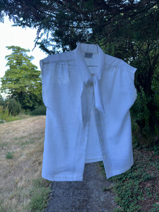 Vintage White Neck Tie Blouse