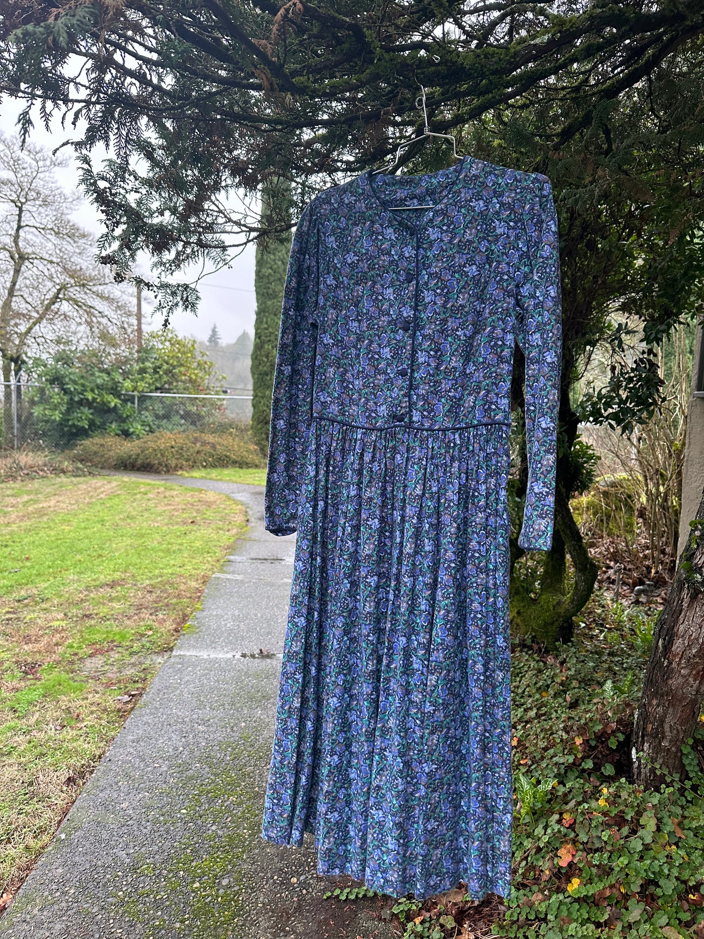 80s Blue Wool Laura Ashley Dress
