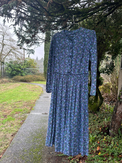 80s Blue Wool Laura Ashley Dress