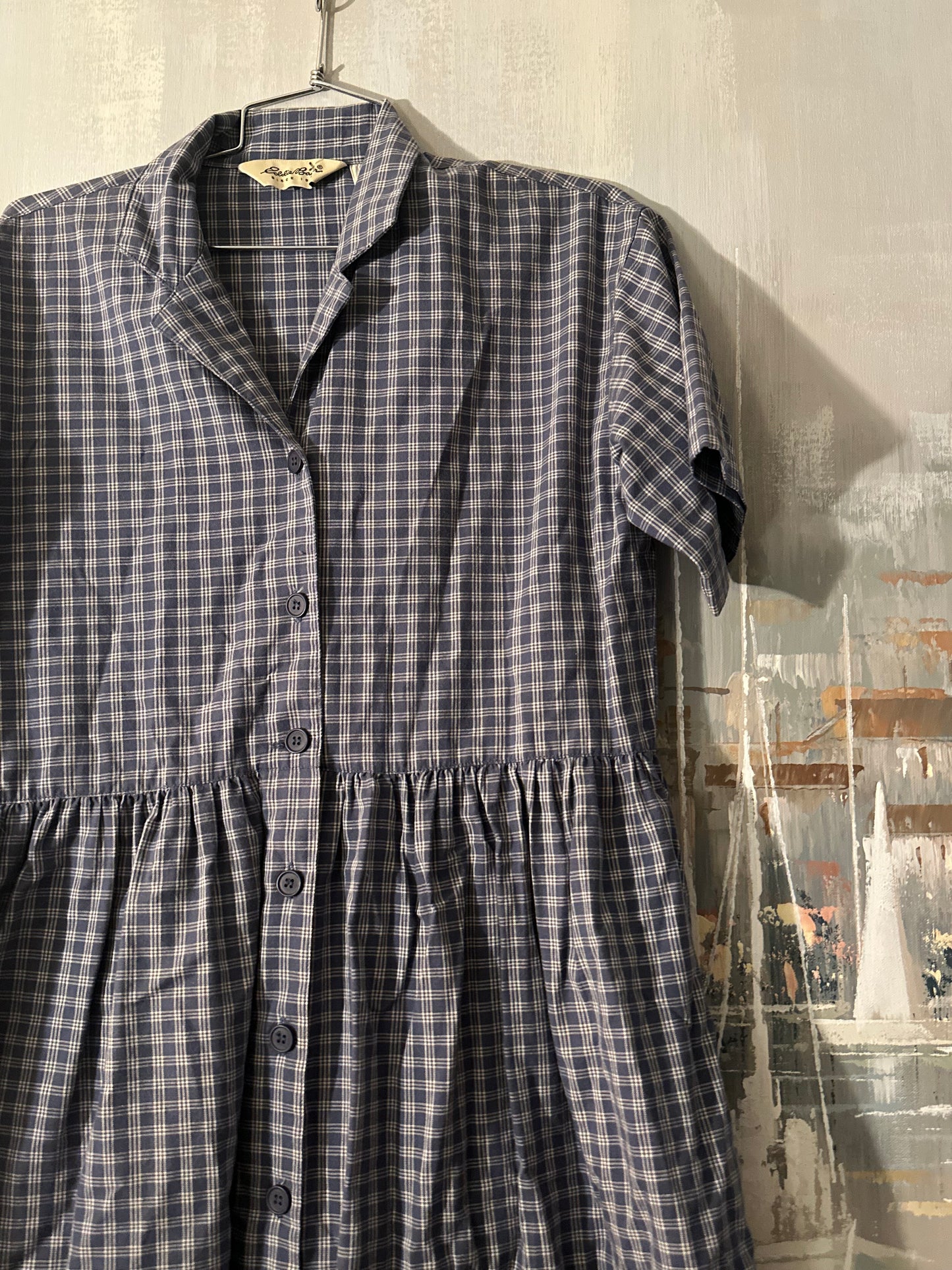 90s Blue Plaid Dress - Eddie Bauer