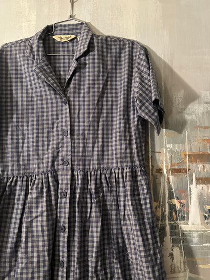 90s Blue Plaid Dress - Eddie Bauer