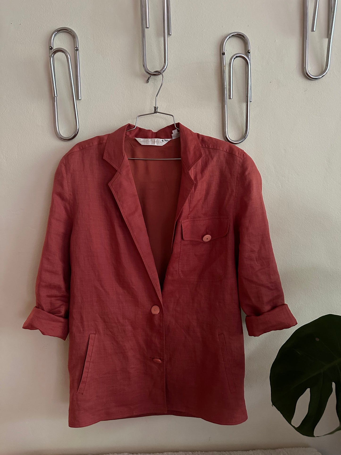 80s Pink/ Salmon Linen Oversized Blazer