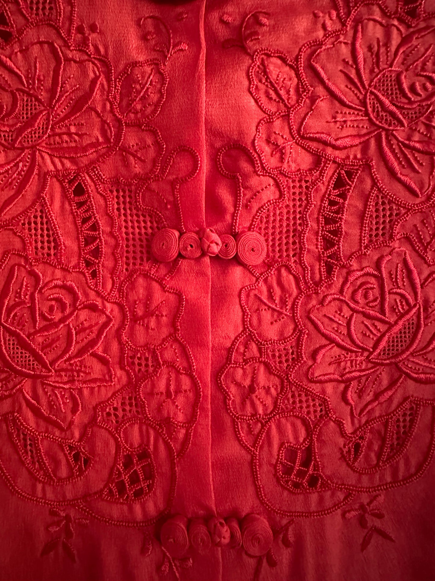 80s Red Hand Embroidered Blouse