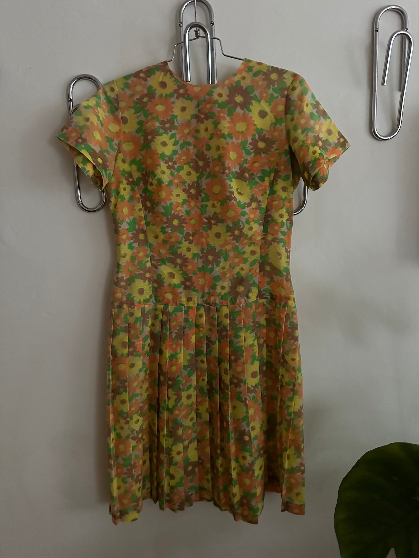 60s Yellow Floral Drop Waist Dress