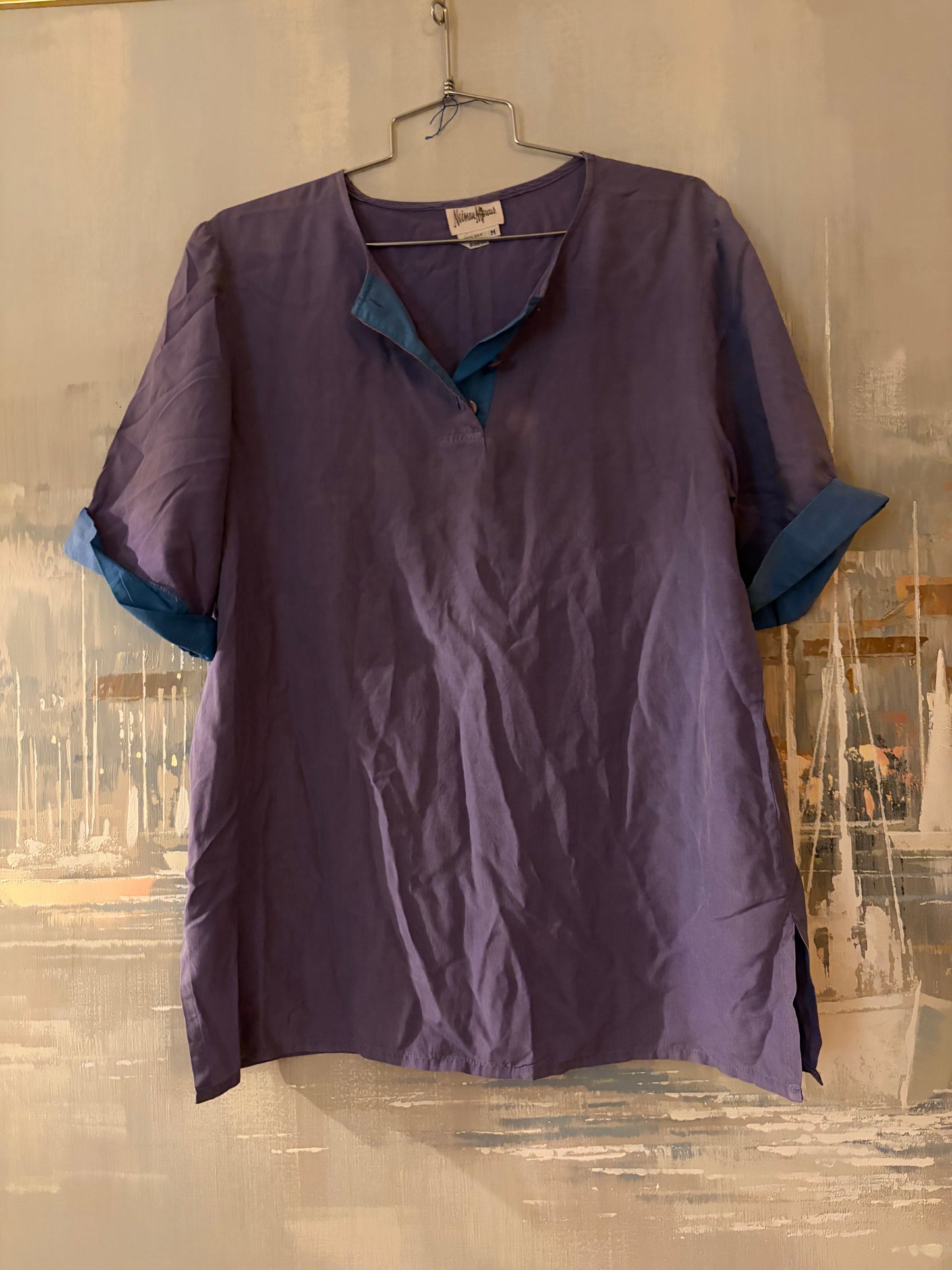80s Lavender Silk Henley Shirt - Neiman Marcus