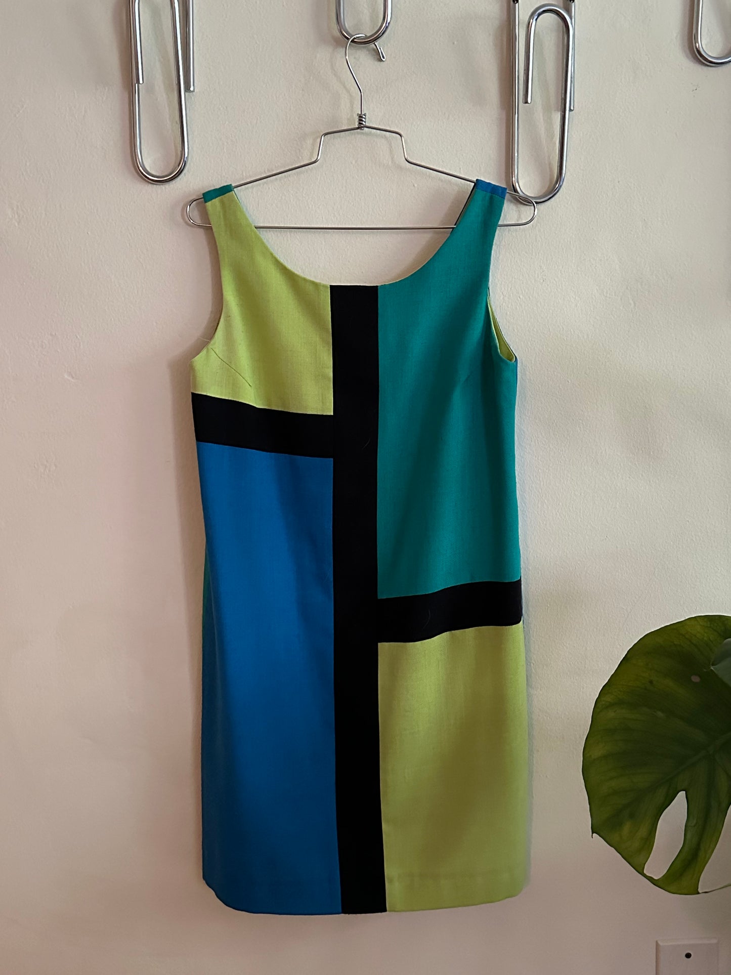 90s Blue Linen Color Block Dress