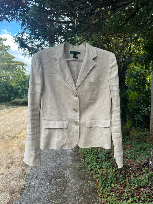 90s Tan Linen - Lauren by Ralph Lauren Blazer
