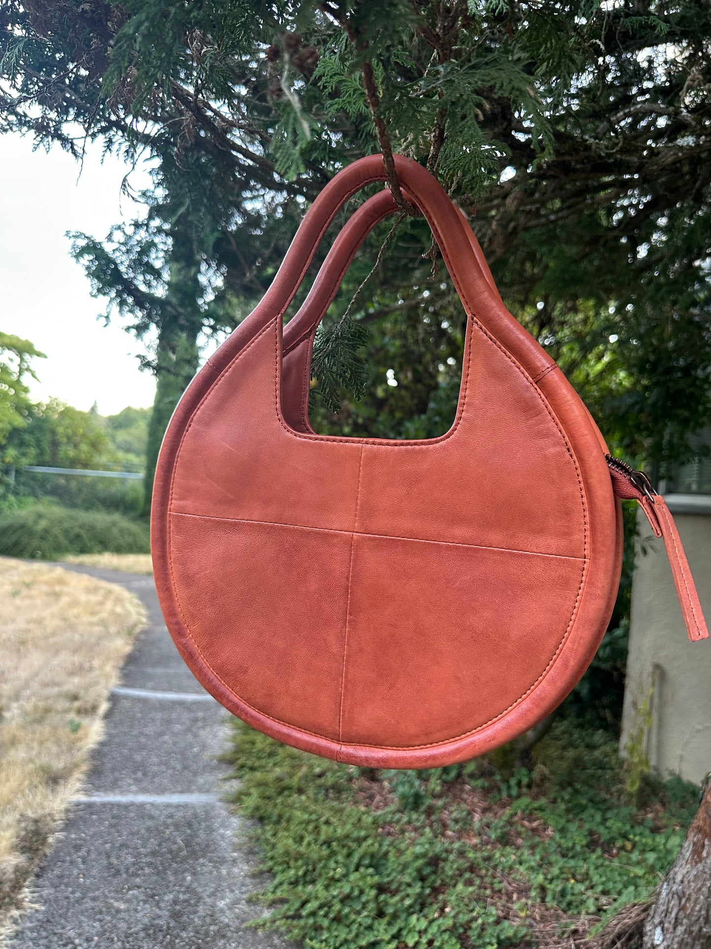 Anthropologie Mini Julien Cognac Leather Crossbody Bag Crescent Hobo Round Purse