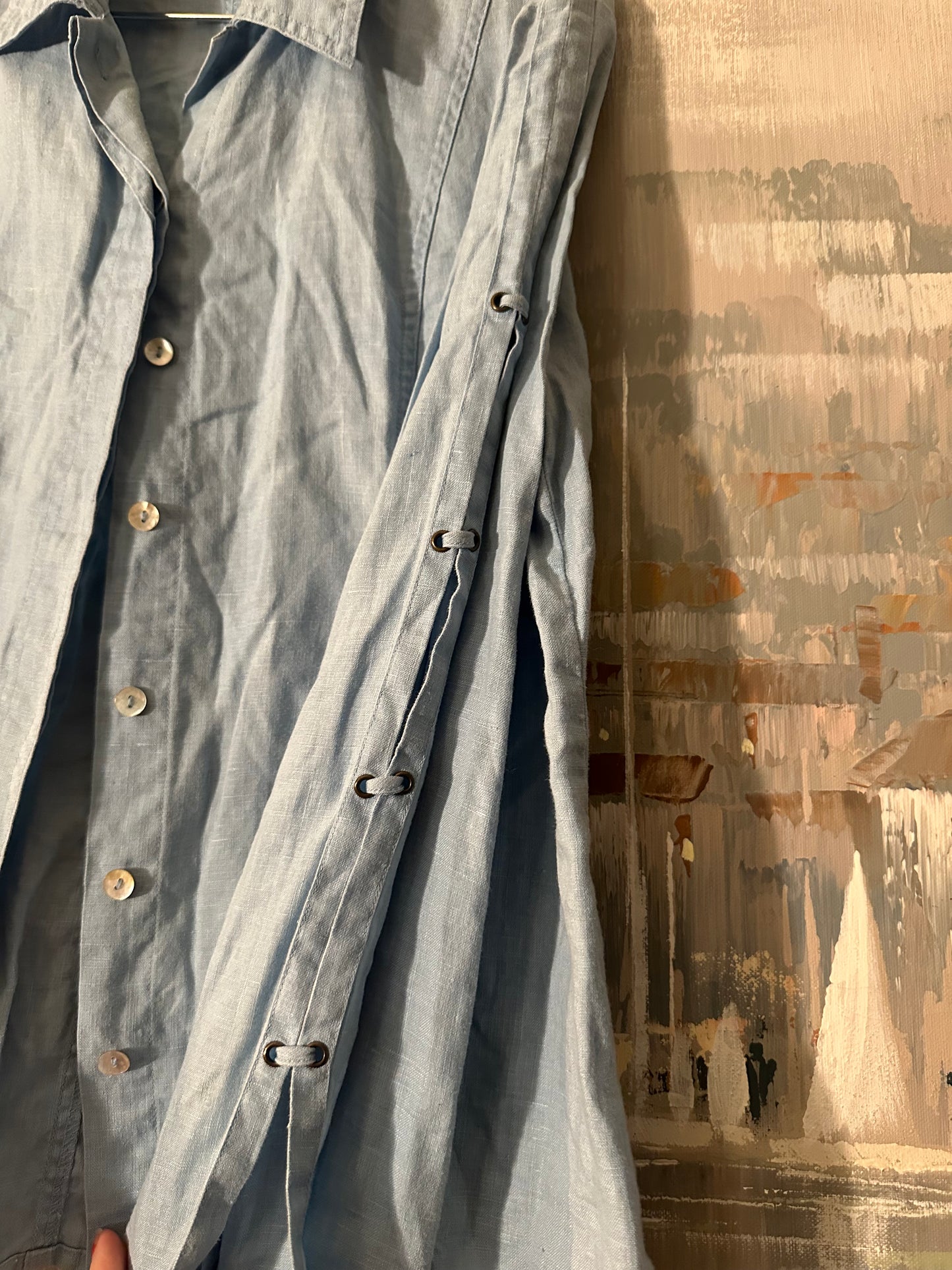 90s Blue Linen Shirt - Richard Malcome Petite
