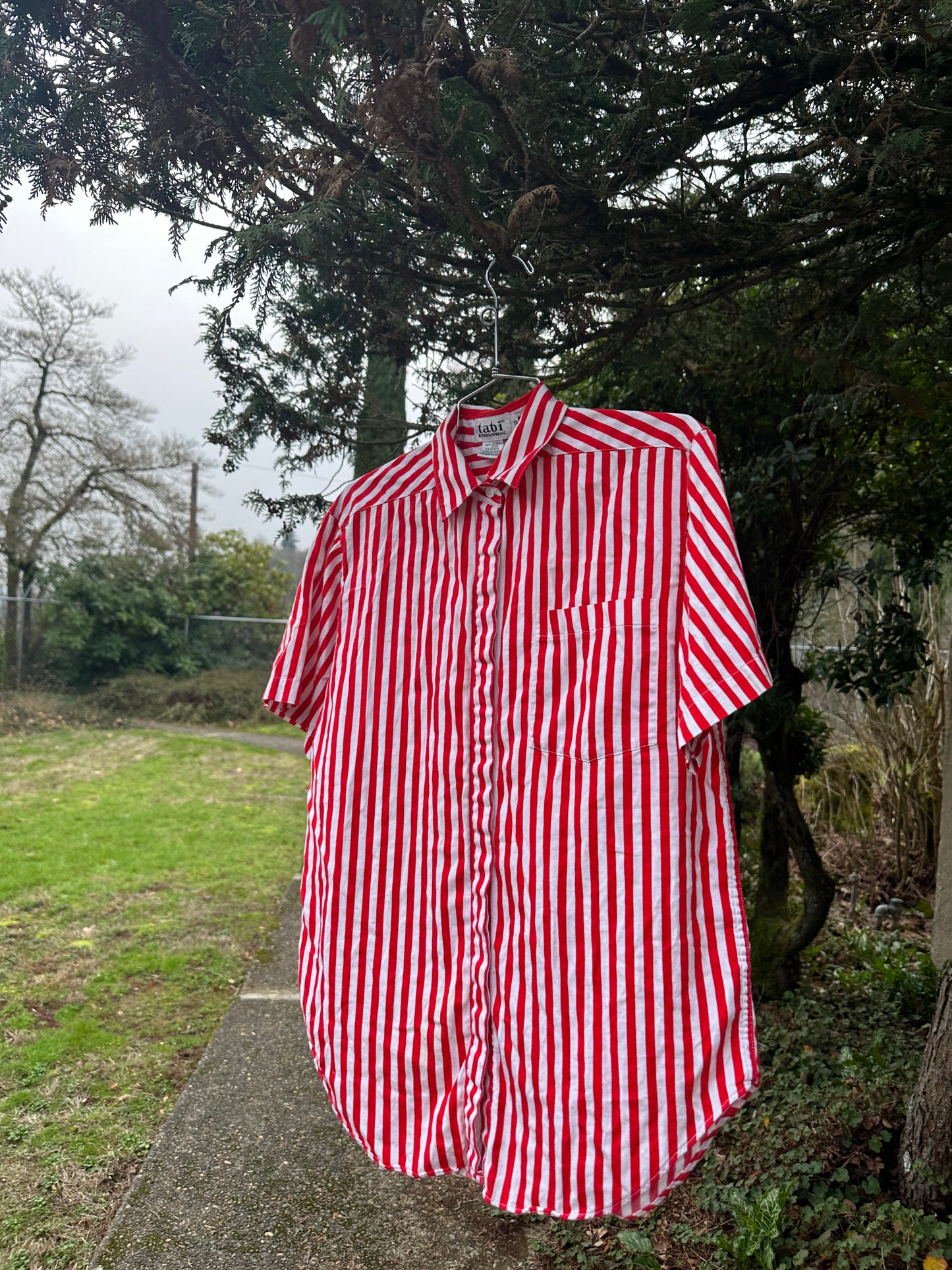 90s Red cotton Stripe Shirt