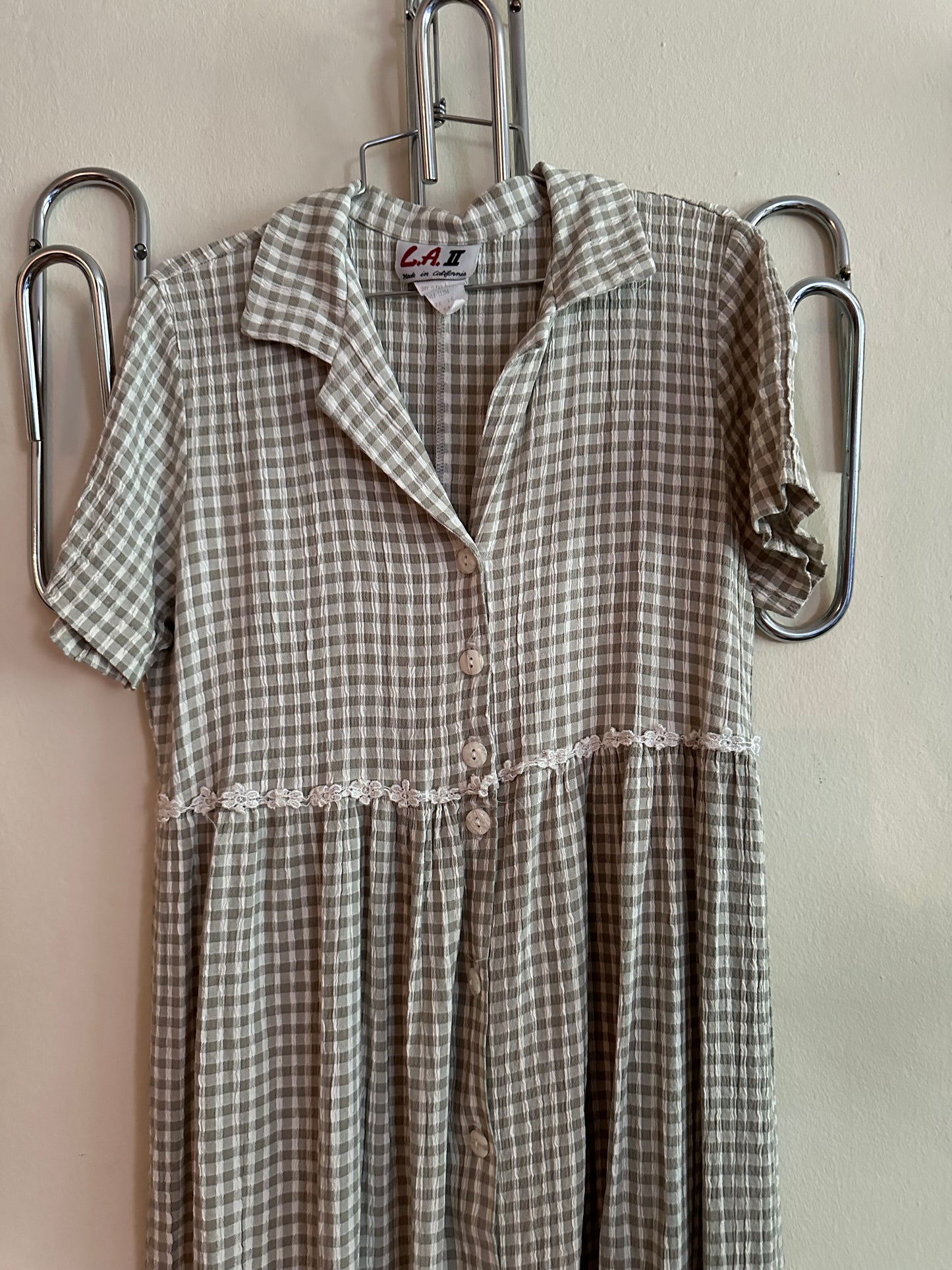 90s Grey Gingham Picnic Dress