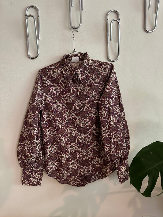 70s White and Burgundy Paisley Shirt