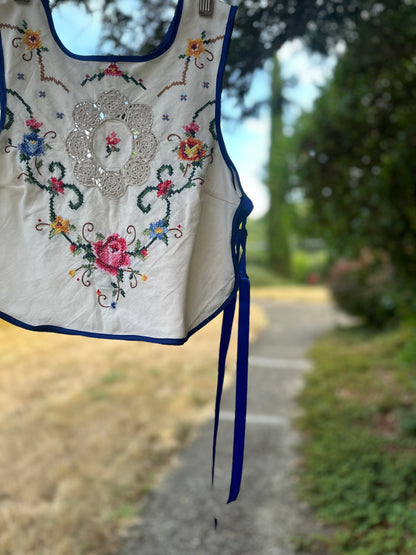 Upcycled Table Cloth Embroidered Side Tie top