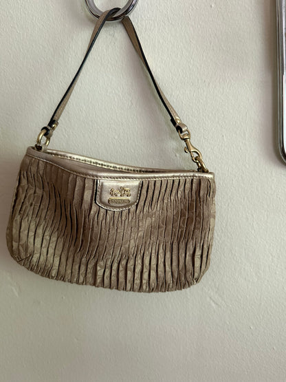 Y2K Coach Gold Gathered Nylon and Leather Pleated Clutch