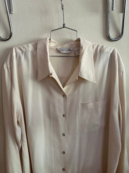 90s White Silk Button Down Shirt