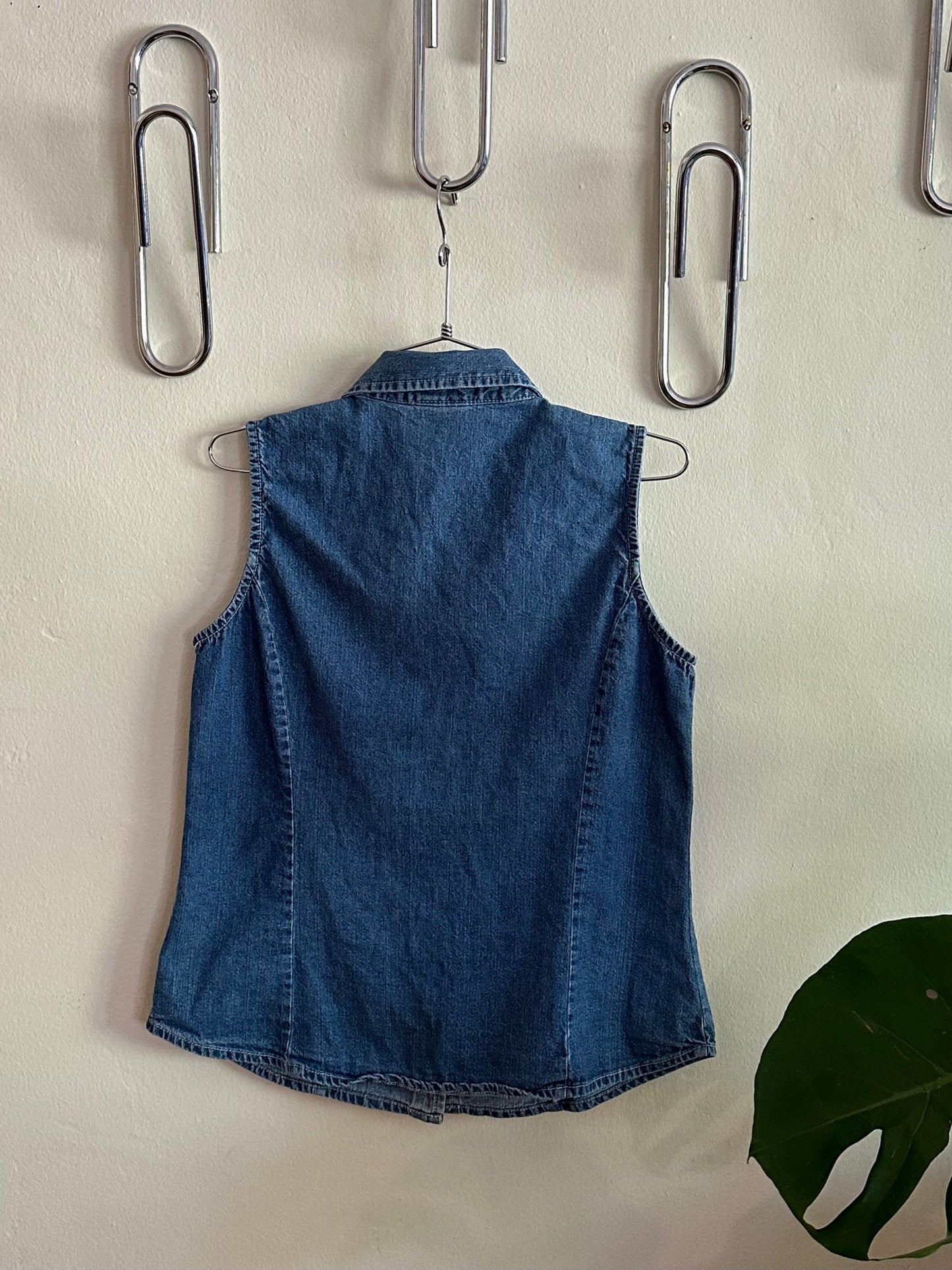 90s Blue Denim Sleeveless Button Down