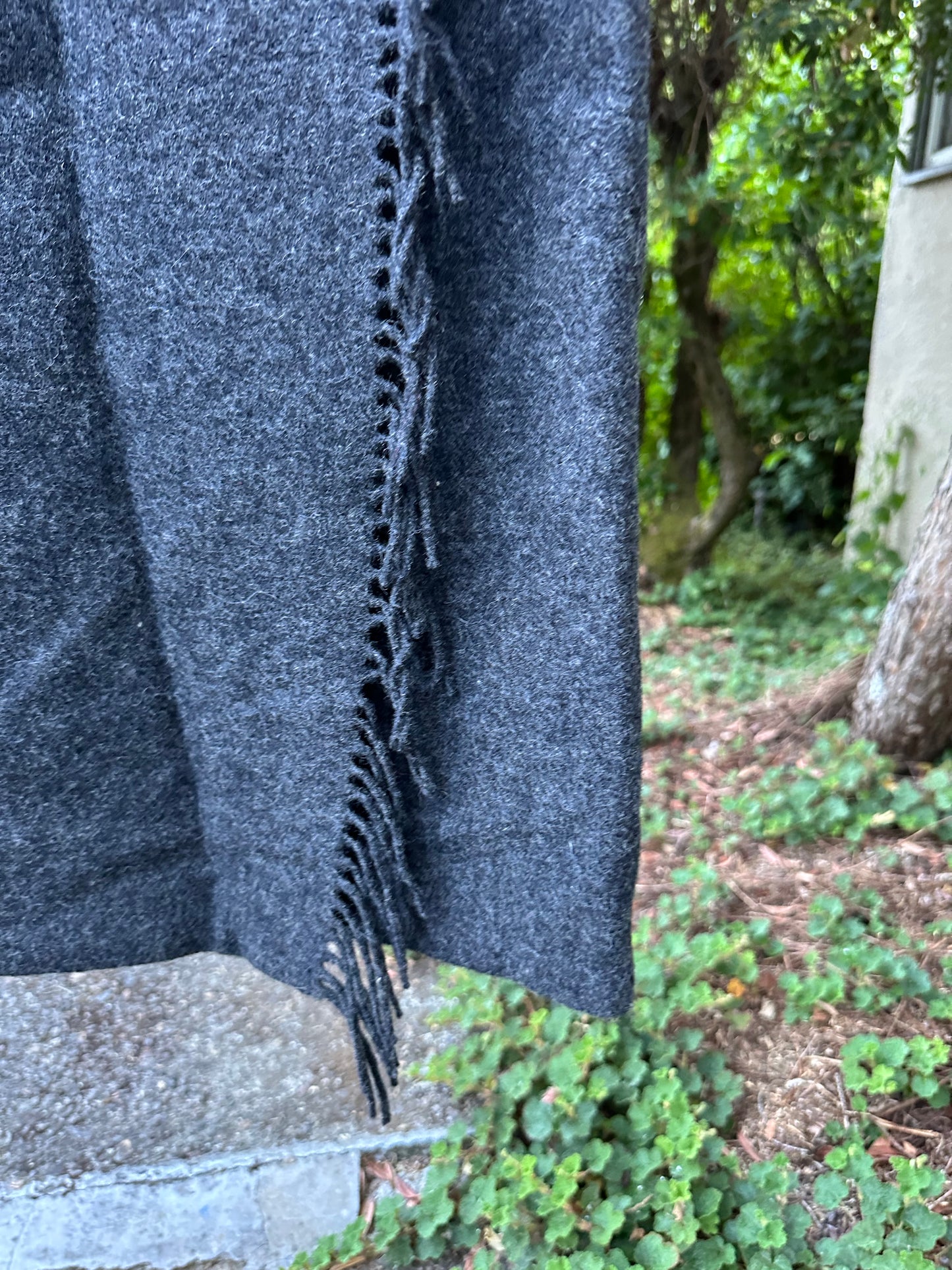 90s Grey Fringe Wool Wrap Skirt