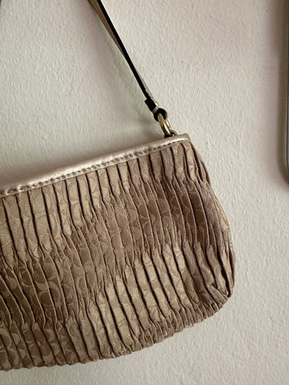 Y2K Coach Gold Gathered Nylon and Leather Pleated Clutch