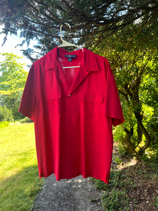 90s Red Silk Ralph Lauren Shirt
