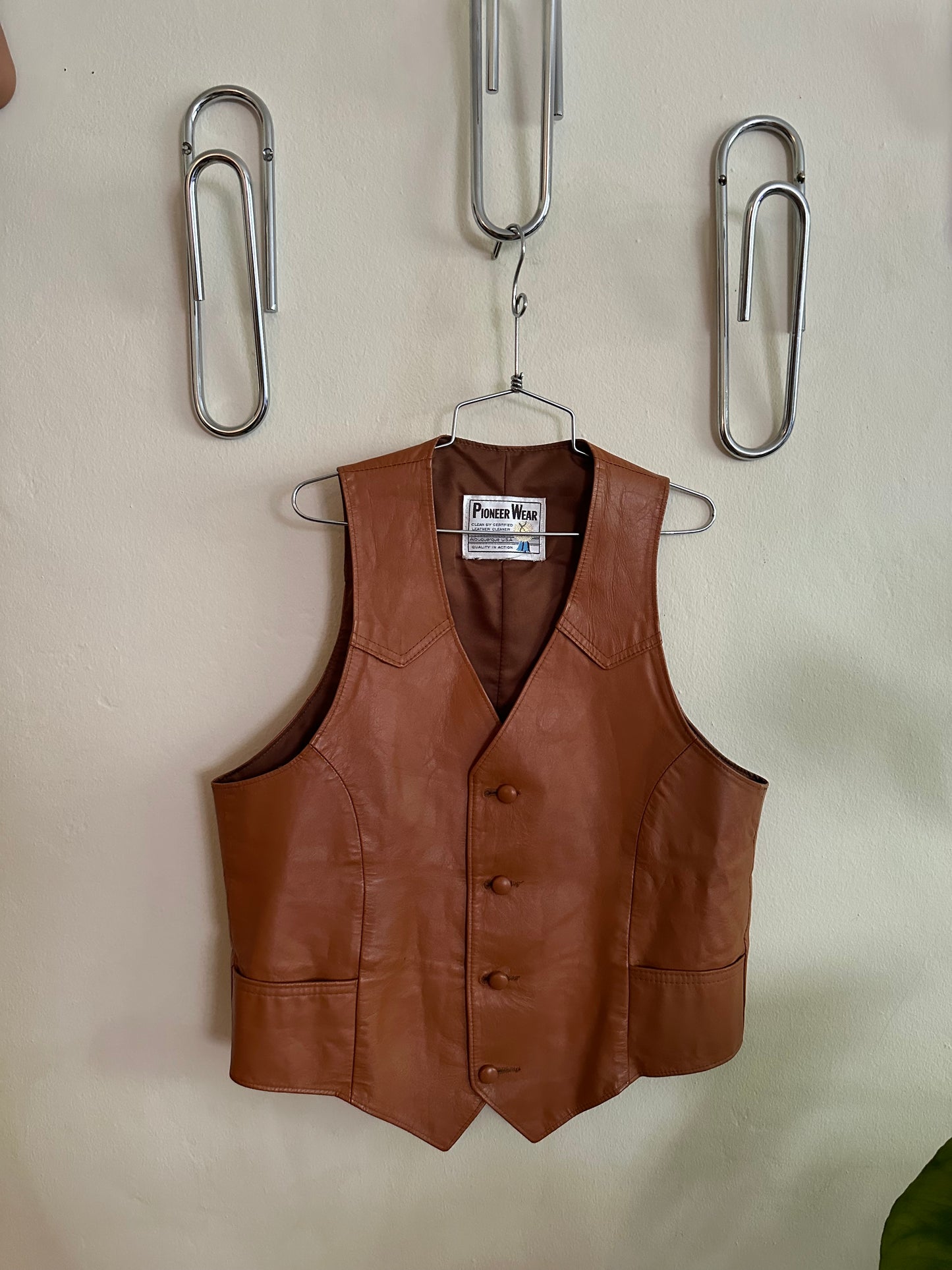 70s Brown Leather Vest Pioneer Wear