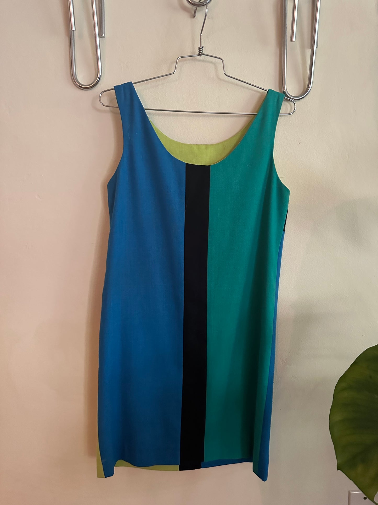 90s Blue Linen Color Block Dress