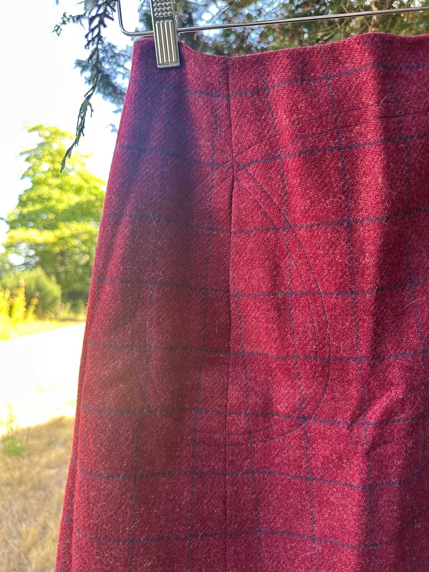 60s Red Plaid Wool Loop Pocket Skirt