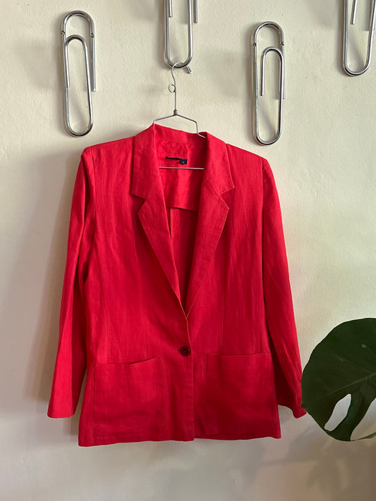 90s Red Linen Blazer