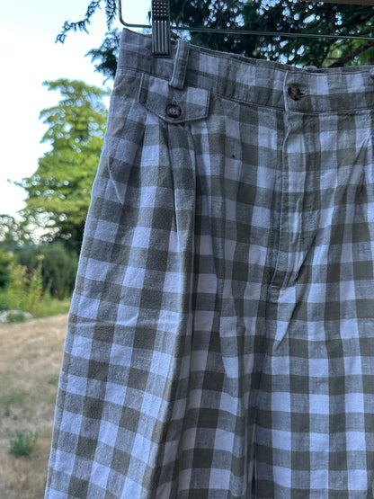 90s Tan Gingham Pleated Shorts