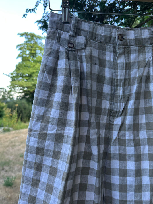 90s Tan Gingham Pleated Shorts
