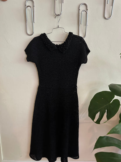 90s Black Knit Dress with Peter Pan Collar