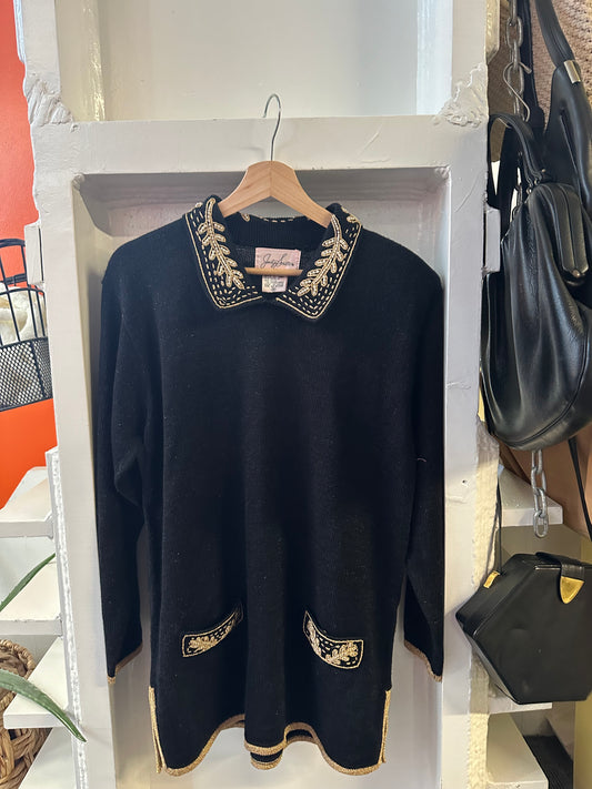 90s Black Sparkle Beaded Sweater