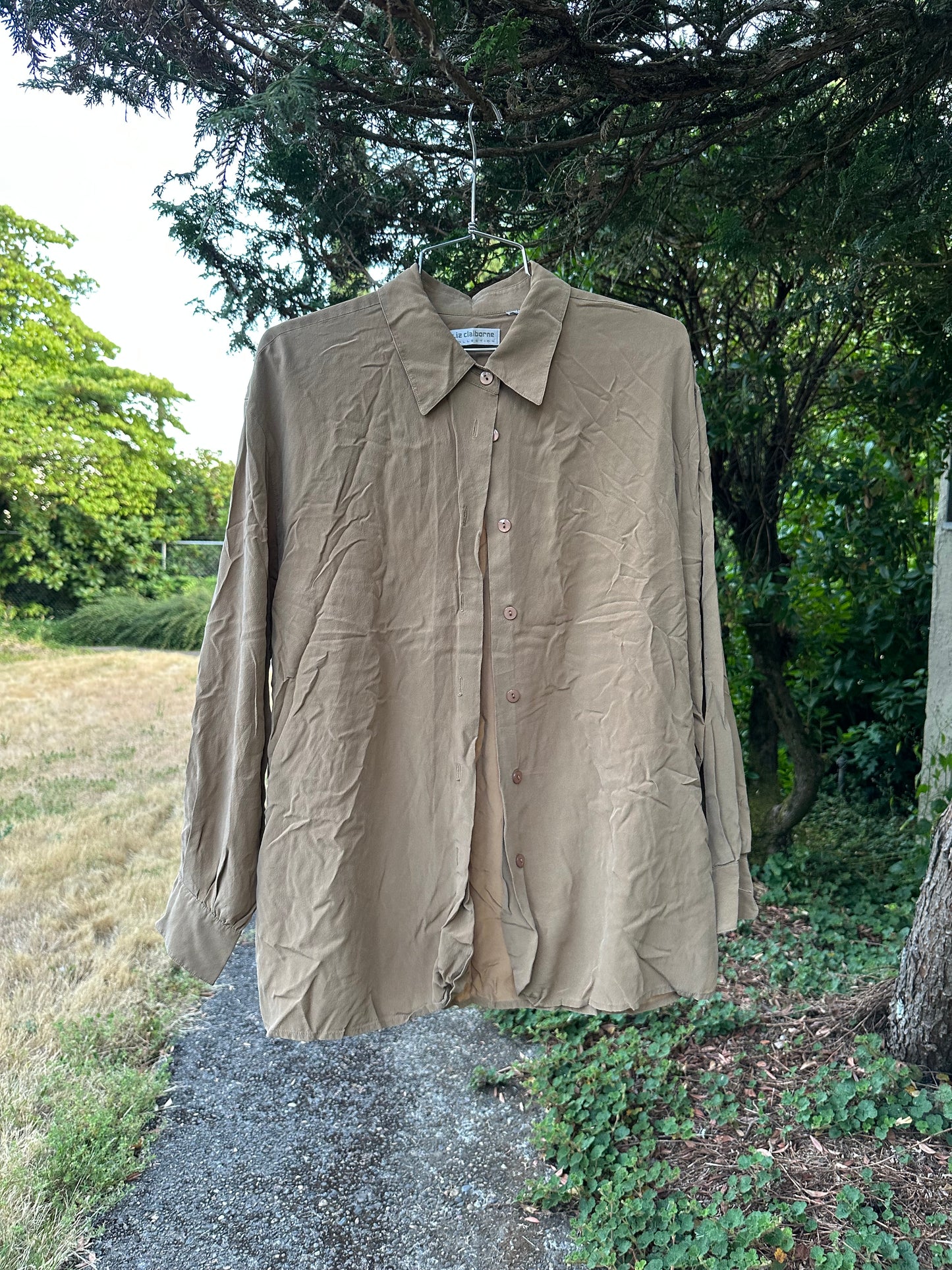 90s Tan Silk Shirt