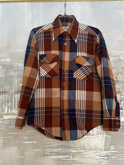 70s Brown Plaid Flannel