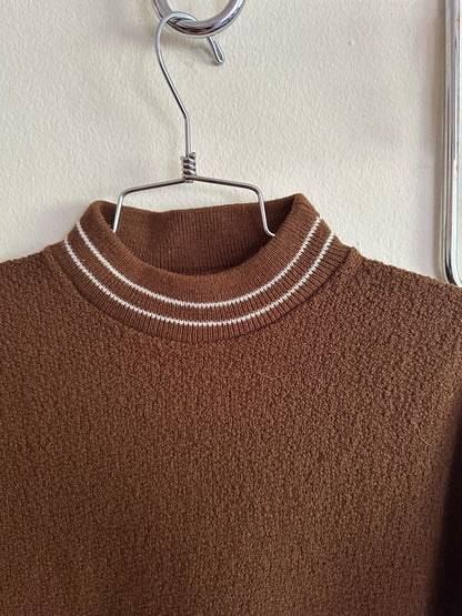 60s Brown Mock Neck Knit Top