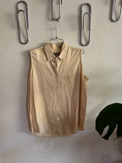 90s Yellow Cotton Sleeveless Button Down